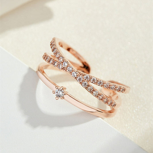 Adjustable Opening Cross Double Layer Ring Rings Claire & Clara Rose Gold 