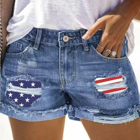 American Flag Hole Tassel Denim Shorts Bottoms Claire & Clara 