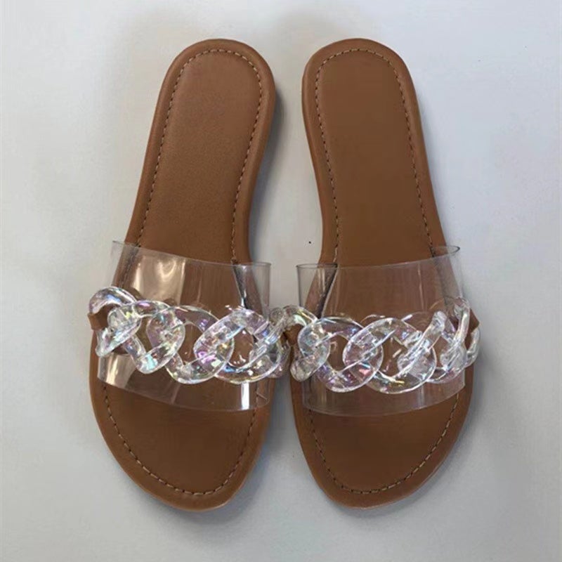 Annie Roman Chain Decoration Flat Outdoor Slippers Shoes Claire & Clara 