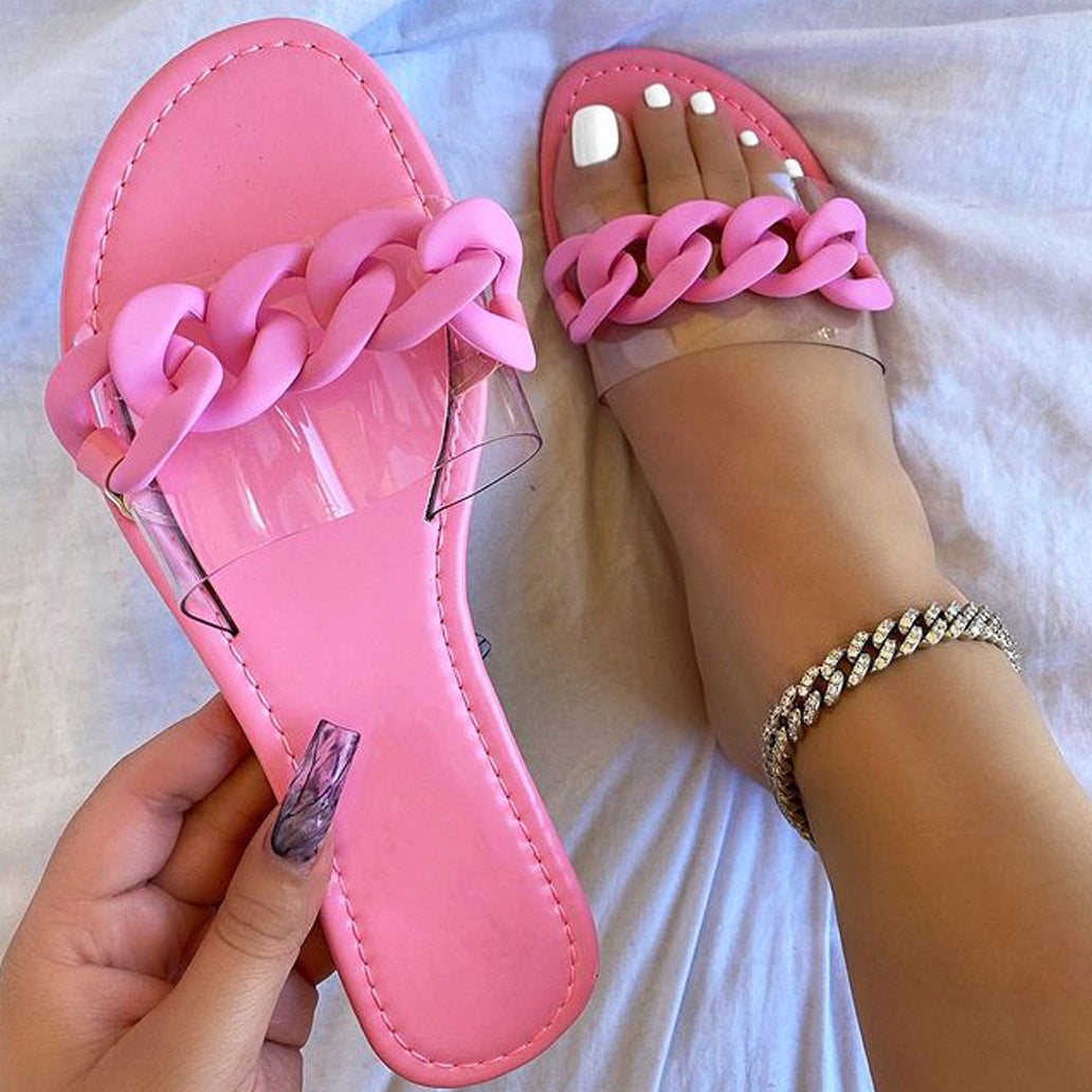 Annie Roman Chain Decoration Flat Outdoor Slippers Shoes Claire & Clara Pink US 4.5 