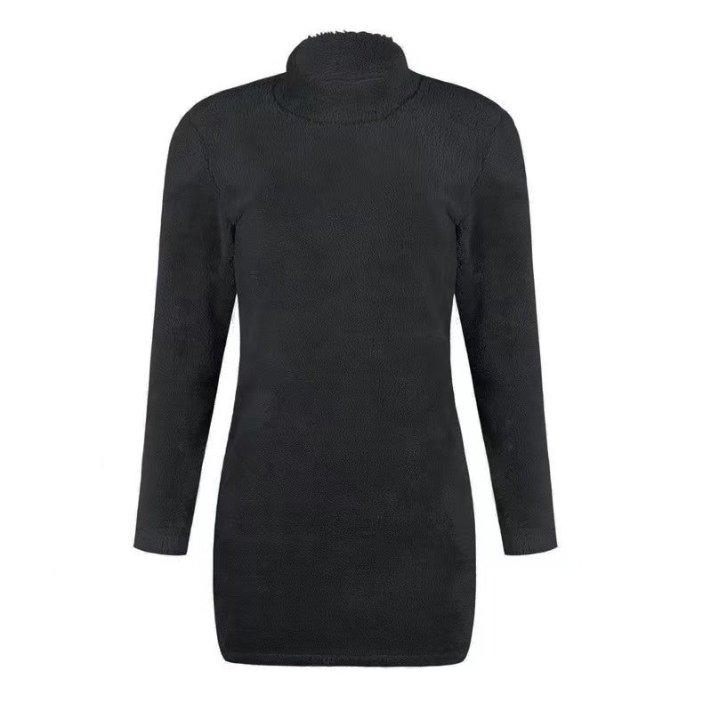 Bonnie Furry Turtleneck Long Sleeve Dress Dresses Claire & Clara Black S 