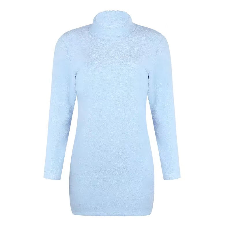 Bonnie Furry Turtleneck Long Sleeve Dress Dresses Claire & Clara Blue S 