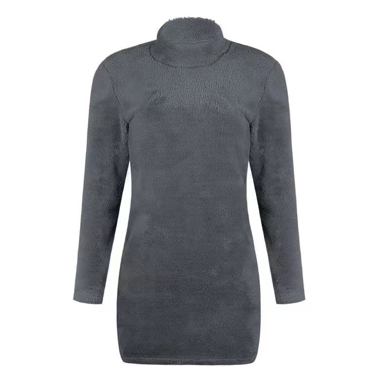 Bonnie Furry Turtleneck Long Sleeve Dress Dresses Claire & Clara Grey S 