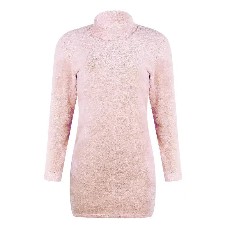 Bonnie Furry Turtleneck Long Sleeve Dress Dresses Claire & Clara Pink S 