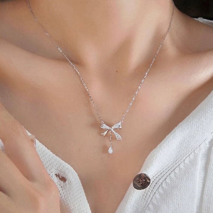 Bow Tassel Zirconia Pendant Necklace Necklace Claire & Clara 