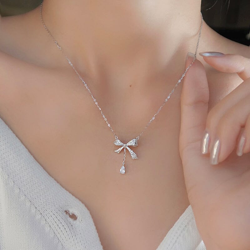 Bow Tassel Zirconia Pendant Necklace Necklace Claire & Clara 