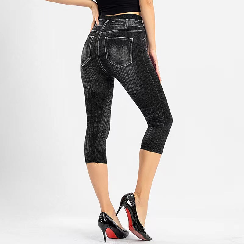 Cathy Faux Denim Print Stretch Leggings Bottoms Claire & Clara 