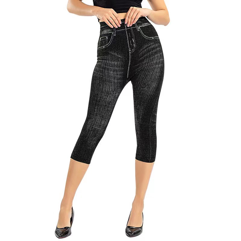 Cathy Faux Denim Print Stretch Leggings Bottoms Claire & Clara 