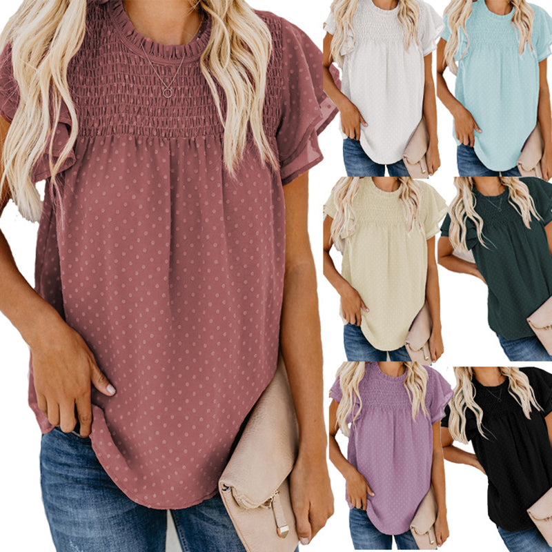 Chiffon Swiss Dot Round Neck Blouse Claire & Clara 