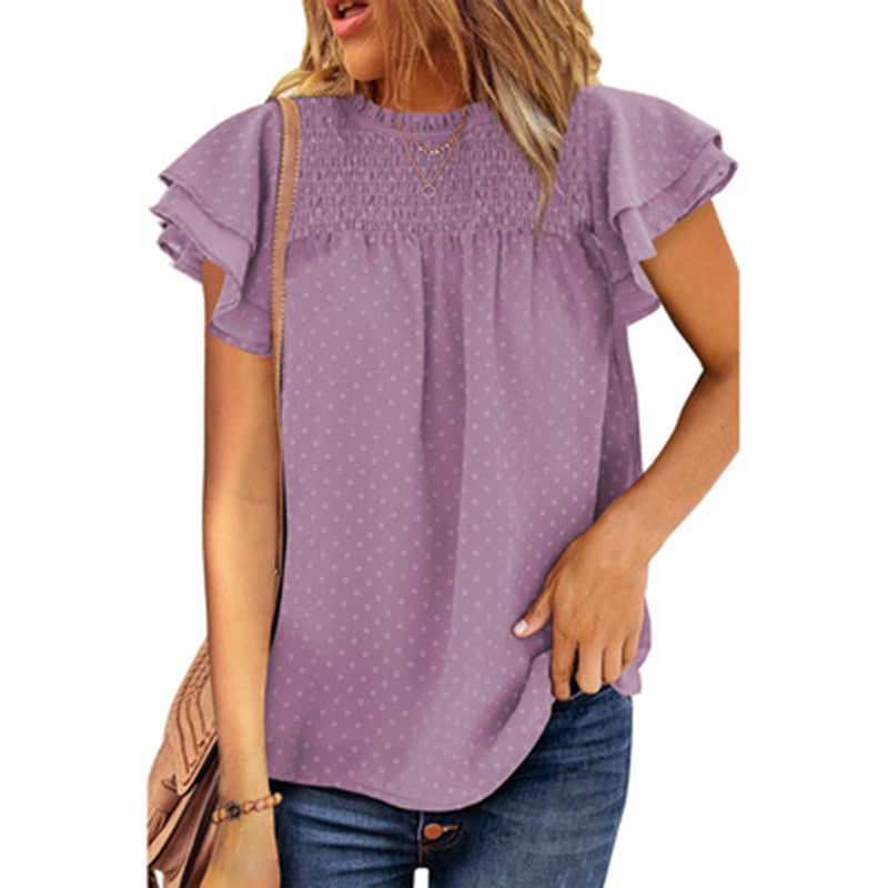 Chiffon Swiss Dot Round Neck Blouse Claire & Clara 