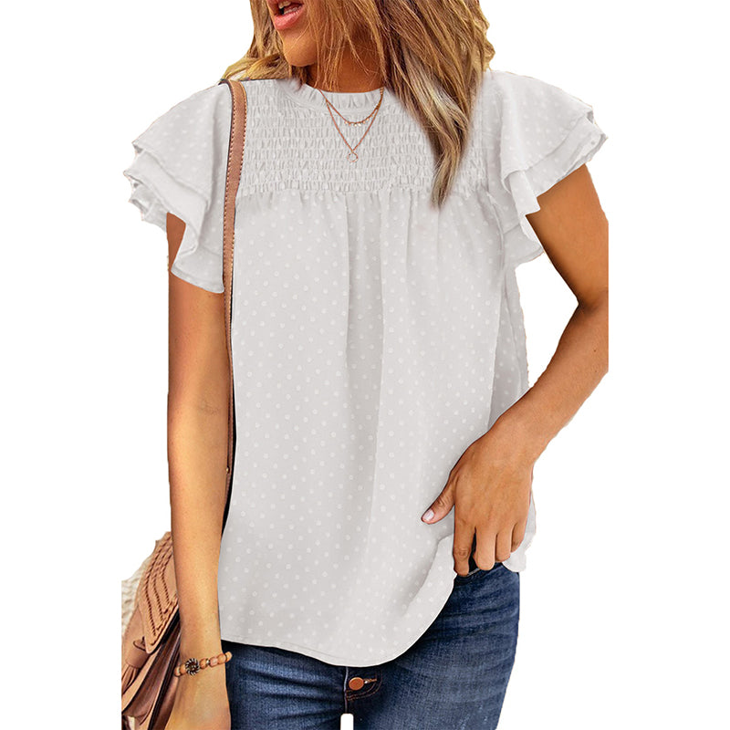 Chiffon Swiss Dot Round Neck Blouse Claire & Clara 