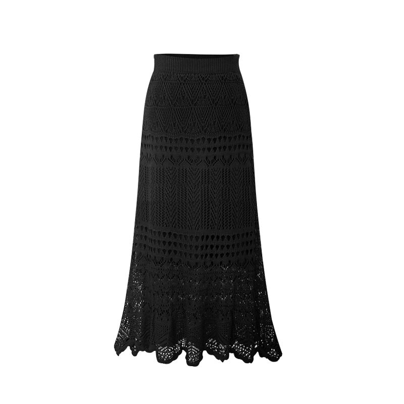 Chloe Plus Size Fishtail Crochet Hollow Skirt Long Skirts Claire & Clara Black M 