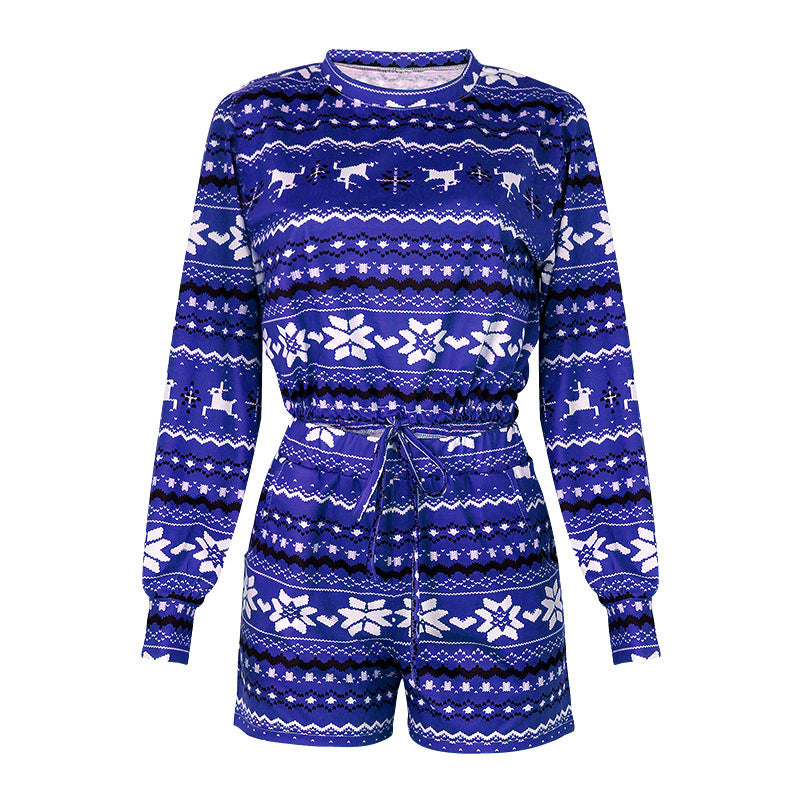 Christmas Pajamas Long Sleeve Short Set Set Claire & Clara Blue S 