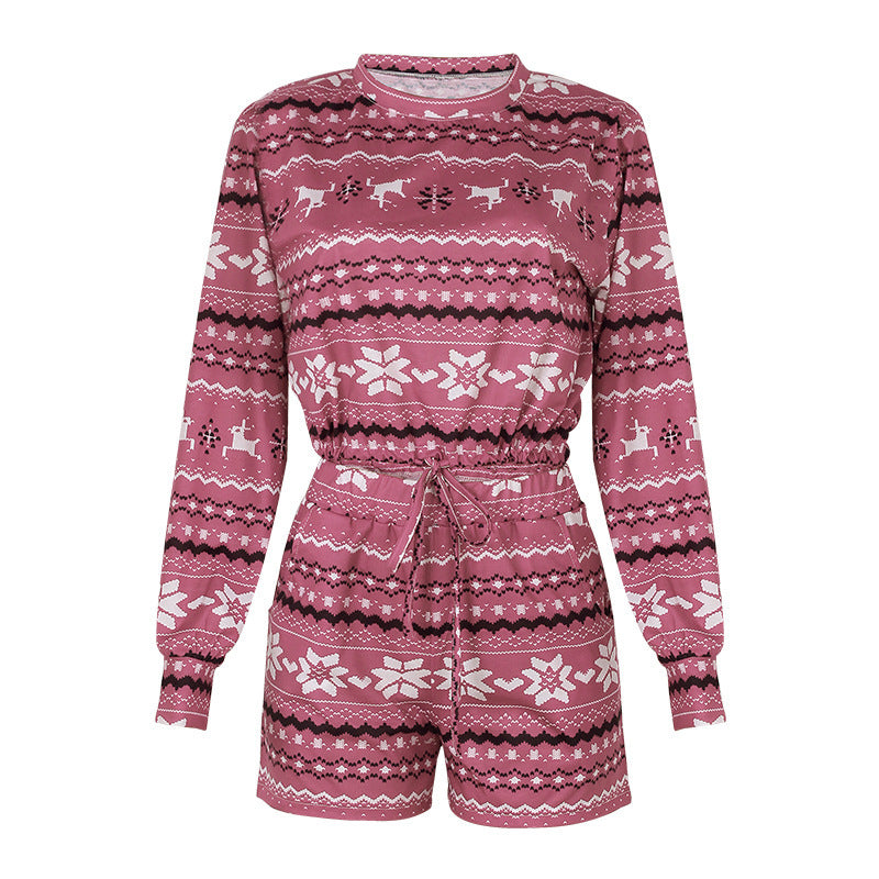 Christmas Pajamas Long Sleeve Short Set Set Claire & Clara Pink S 