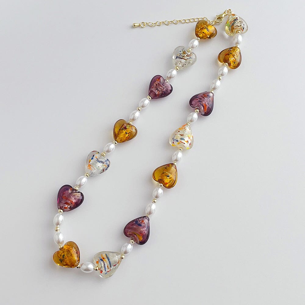 Colored Glaze Heart Pearl Necklace Necklace Claire & Clara 