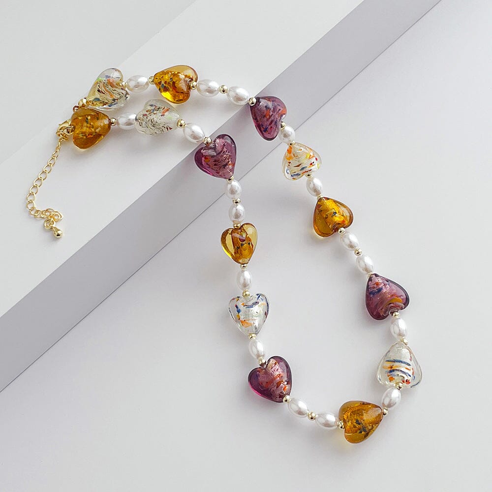 Colored Glaze Heart Pearl Necklace Necklace Claire & Clara 