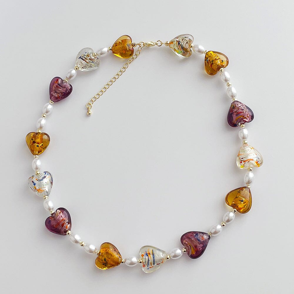 Colored Glaze Heart Pearl Necklace Necklace Claire & Clara 