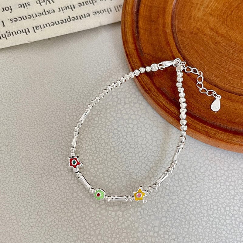 Colorful Flower Silver Beaded Bracelet Bracelet Claire & Clara 