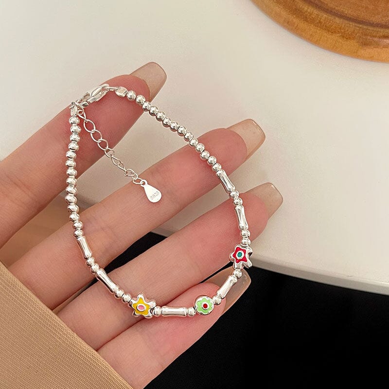 Colorful Flower Silver Beaded Bracelet Bracelet Claire & Clara Silver 