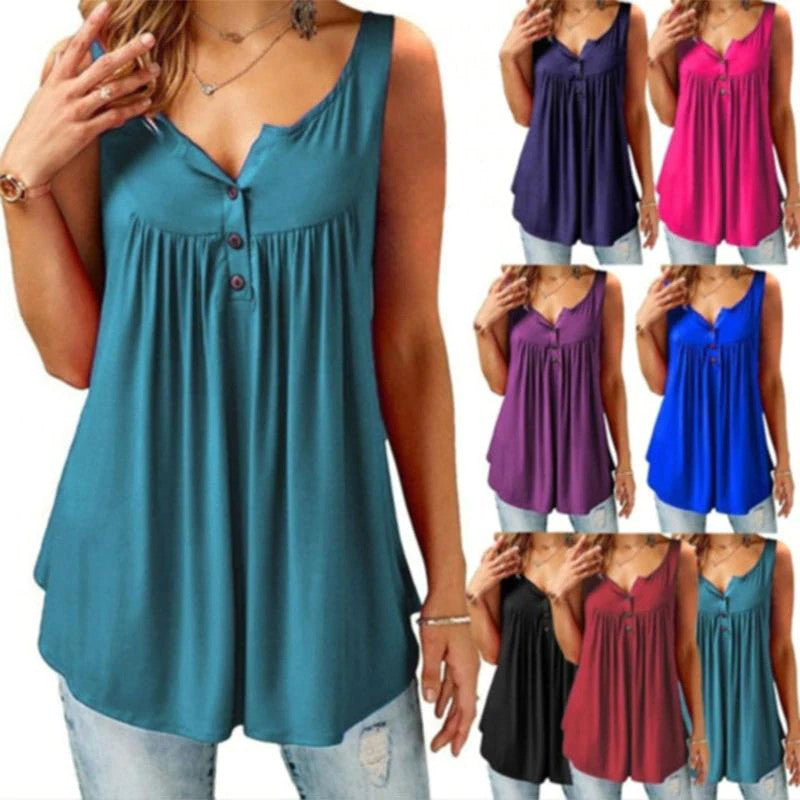 Comfy Loose Button Sleeveless Tank Top Top Claire & Clara 