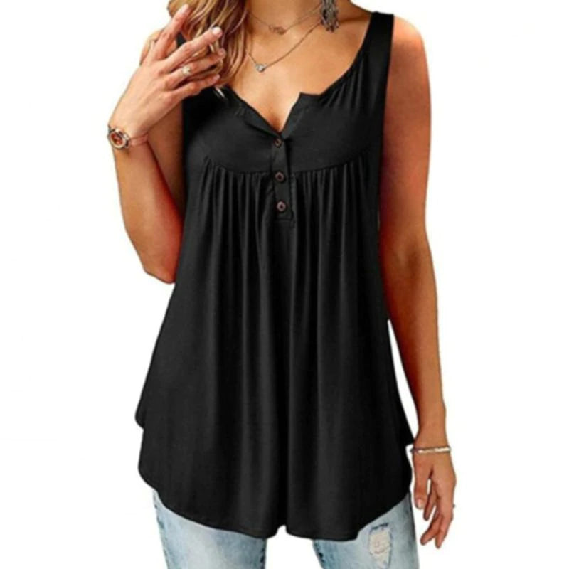 Comfy Loose Button Sleeveless Tank Top Top Claire & Clara Black S 