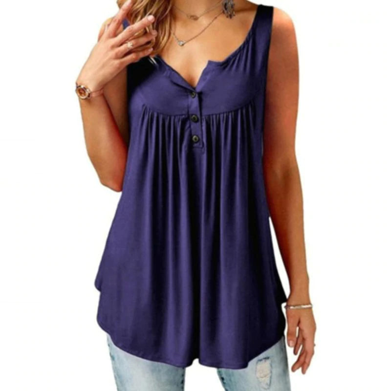 Comfy Loose Button Sleeveless Tank Top Top Claire & Clara Dark Purple S 