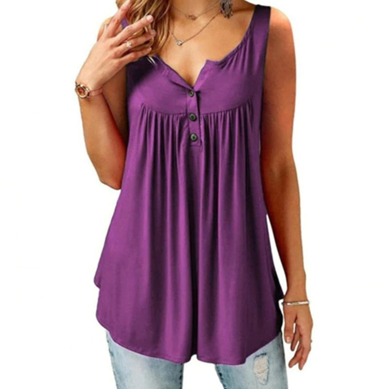 Comfy Loose Button Sleeveless Tank Top Top Claire & Clara Purple S 