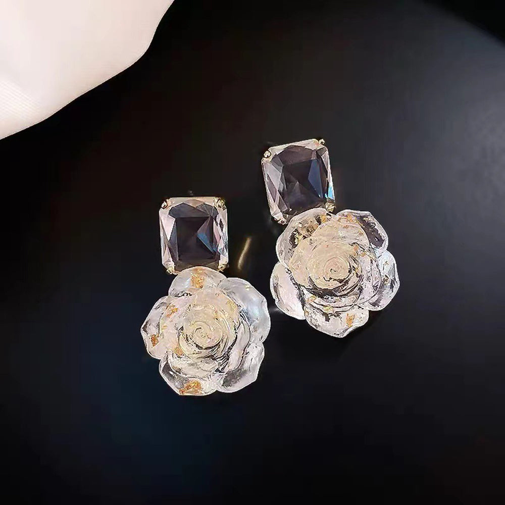 Crystal Pink Rose Gemstone Earrings Earrings Claire & Clara White 