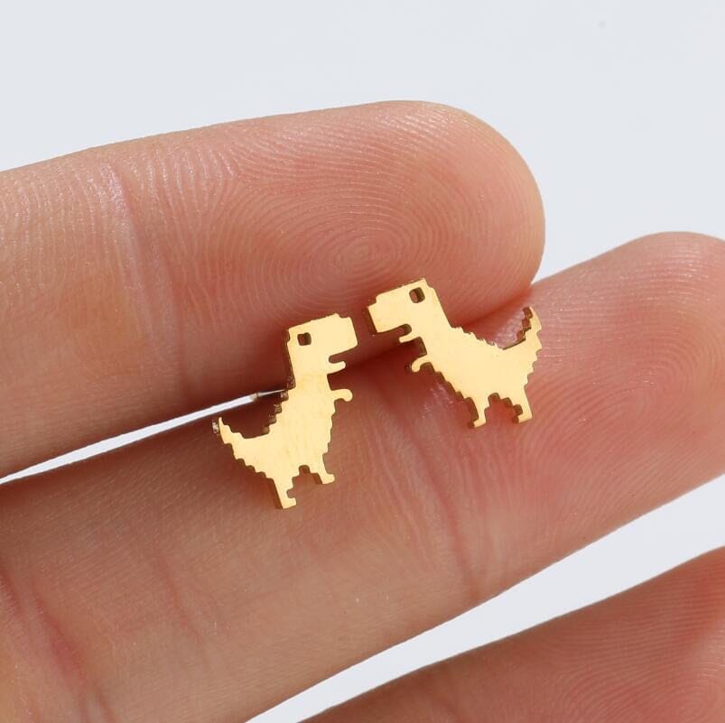 Cute Pixel Dinosaur Stud Earrings Earrings Claire & Clara 