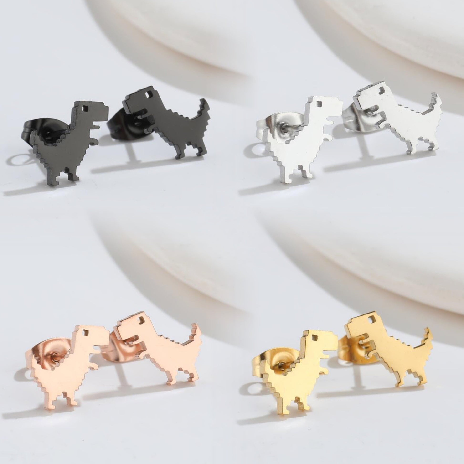 Cute Pixel Dinosaur Stud Earrings Earrings Claire & Clara 