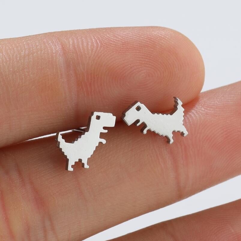 Cute Pixel Dinosaur Stud Earrings Earrings Claire & Clara 