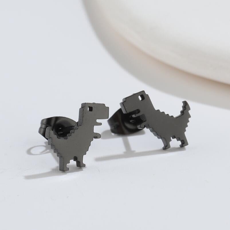 Cute Pixel Dinosaur Stud Earrings Earrings Claire & Clara Black 