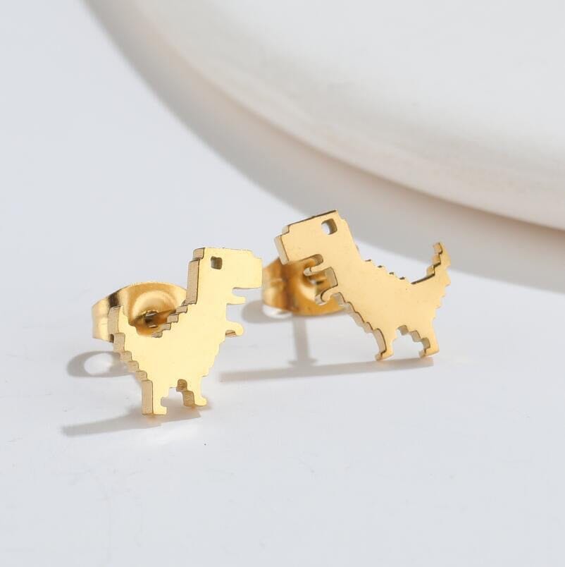 Cute Pixel Dinosaur Stud Earrings Earrings Claire & Clara Gold 