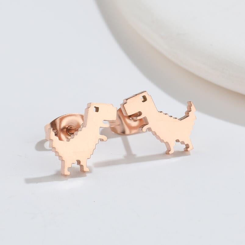 Cute Pixel Dinosaur Stud Earrings Earrings Claire & Clara Rose Gold 