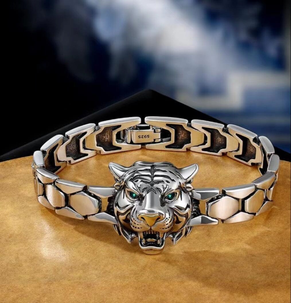 Domineering Tiger Silver Bracelet Bracelet Claire & Clara 18cm/7.09in 