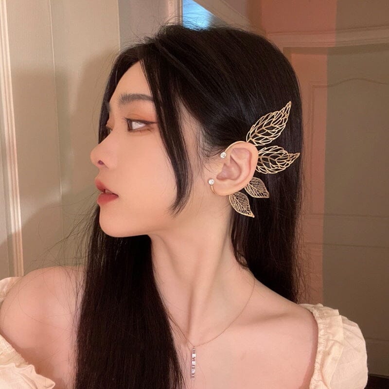 Elf Hollow Leaf Ear Cuffs Earrings Claire & Clara Gold 