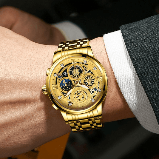 Elite Luxurious Business Watch Multi-function Perpetual Calendar Watches Claire & Clara Gold 