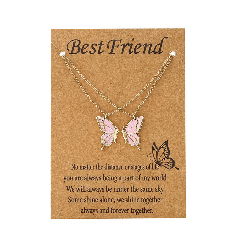 Enamel Butterfly Friendship Bestie Necklace Necklaces Claire & Clara Gold Pink 