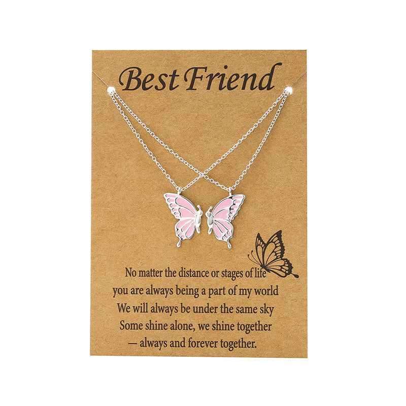 Enamel Butterfly Friendship Bestie Necklace Necklaces Claire & Clara Silver Pink 