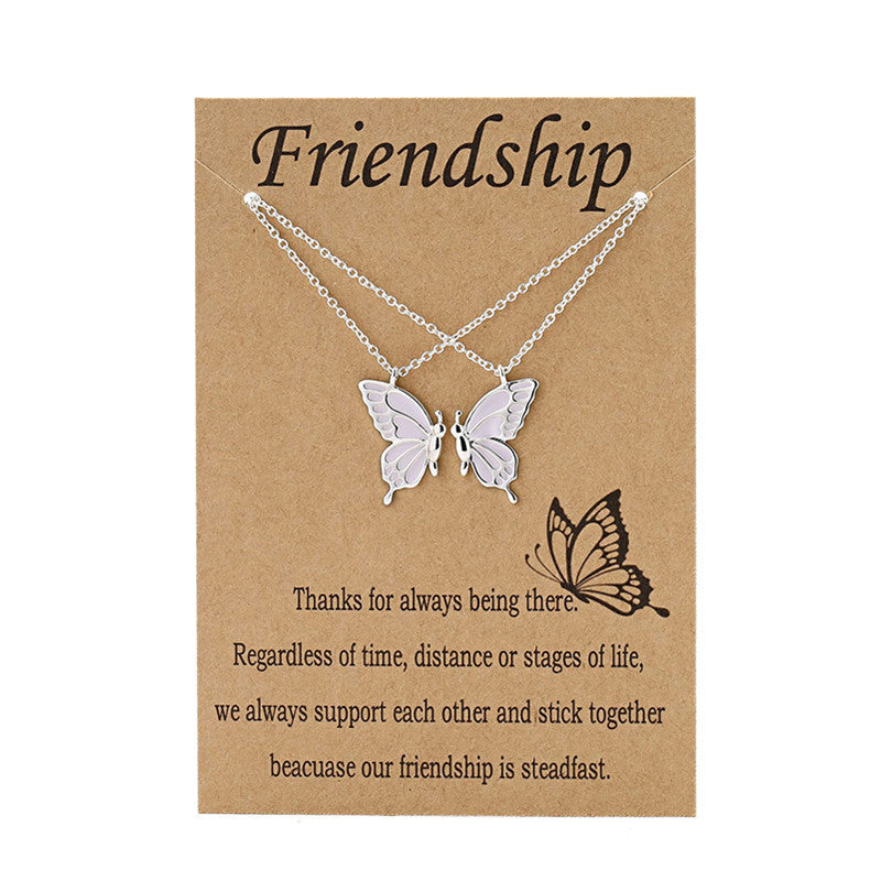 Enamel Butterfly Friendship Bestie Necklace Necklaces Claire & Clara Silver White 