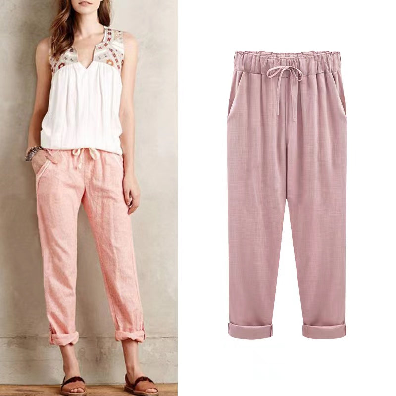 Eva Cotton Linen Summer Cropped Pants Bottoms Claire & Clara Pink US 4 