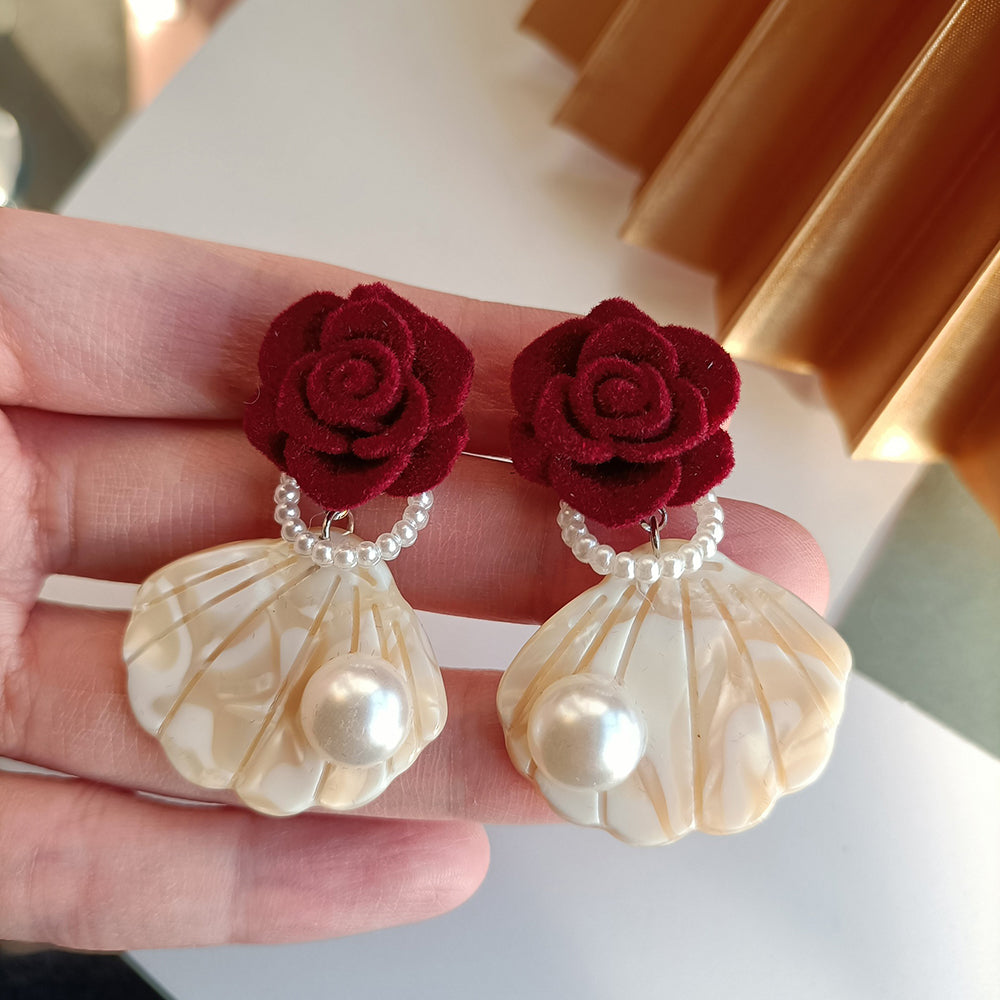 Flocked Shell Rose Earrings Earrings Claire & Clara 