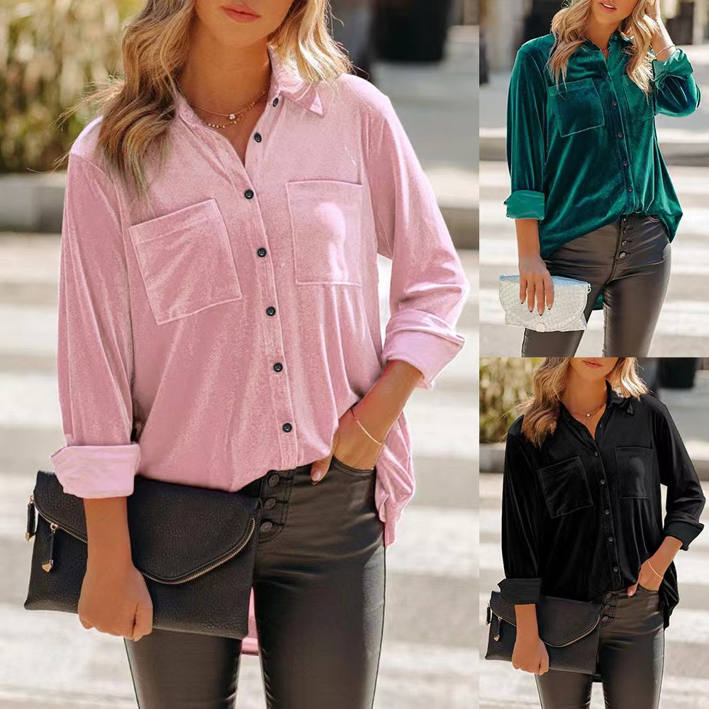 Gloria Solid Color Long Button Casual Shirt Top Claire & Clara 