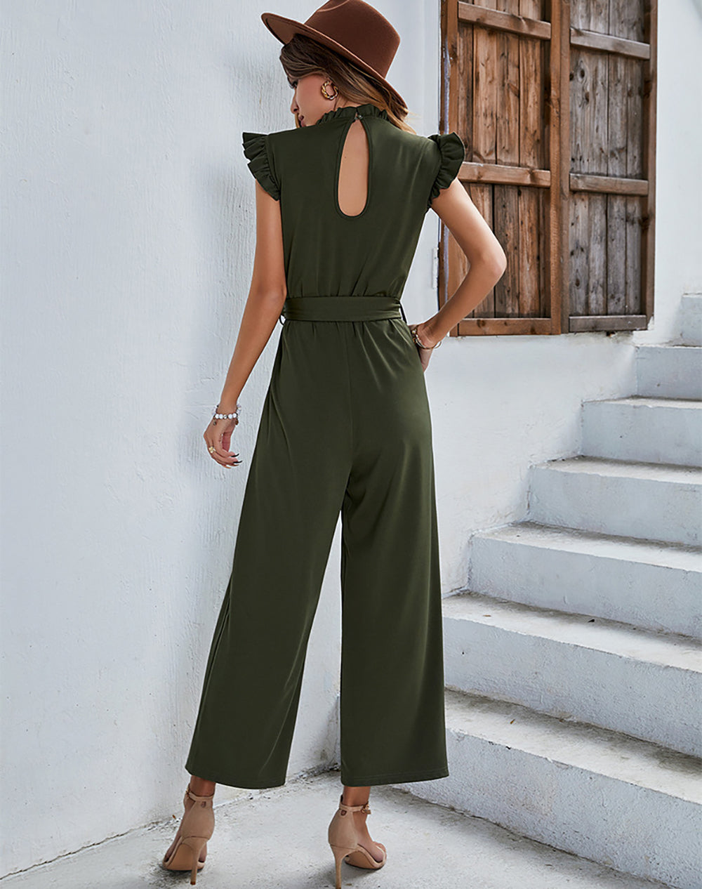 High Stretch Sleeveless Ruffle Wide Leg Jumpsuit Jumpsuits & Rompers Claire & Clara 