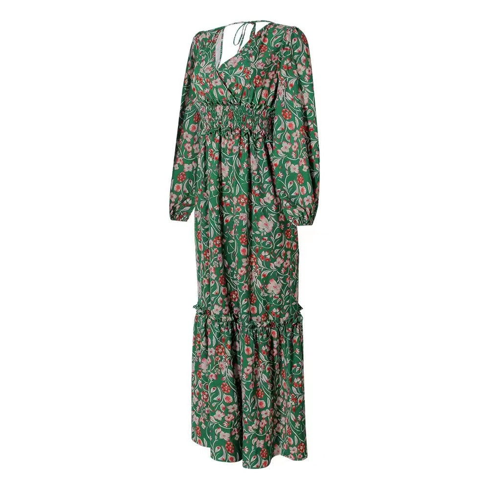 Joann Floral Lantern Sleeve V-Neck Backless Dress Dresses Claire & Clara 