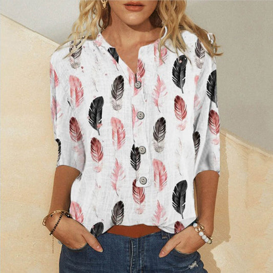 Khloe Mid Sleeve Button Neckline Printed Top Top Claire & Clara 1 S 