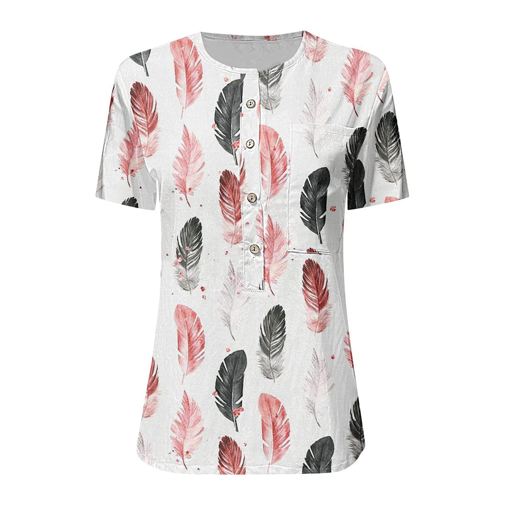 Khloe Mid Sleeve Button Neckline Printed Top Top Claire & Clara 