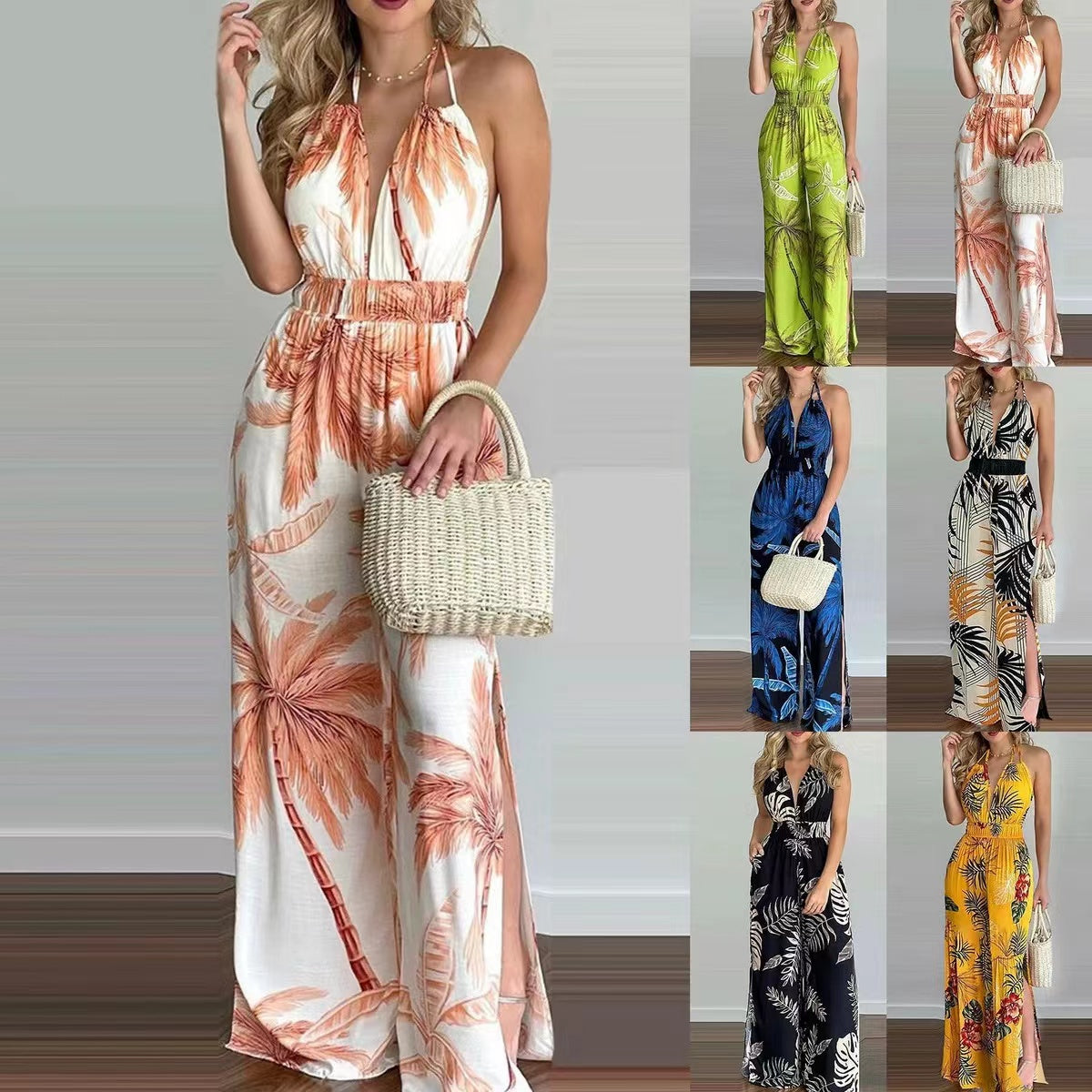 Khloe Straps V-Neck Open Back One-Piece Trousers Set Claire & Clara 