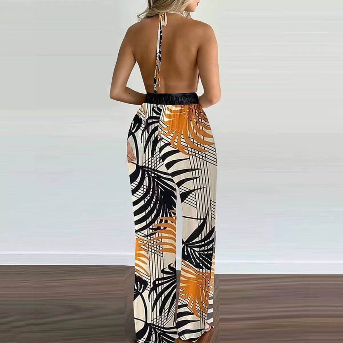 Khloe Straps V-Neck Open Back One-Piece Trousers Set Claire & Clara 