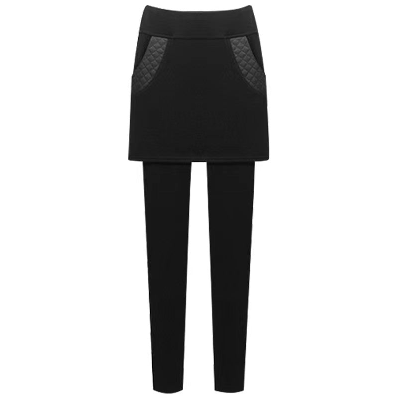 Leather Pocket Winter Warm Thicken Skirt Leggings Bottoms > Leggings > Warm Leggings > Winter Leggings > Leggings for Women > Best Leggings for Women > Thick Leggings > Skirt with Pocket > Skirt Leggings > Winter Skirt Claire & Clara Black US 4 